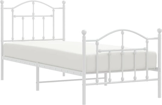 Метално Единично Легло Бяло с Дъски за Матрак 90x190см