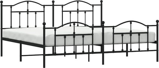 Pat King Size Metalic Negru cu Lamele pentru Saltea 190x200cm