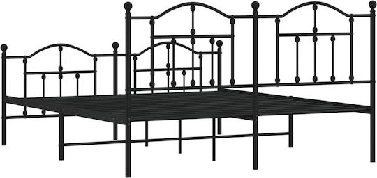 Κρεβάτι King Size Μεταλλικό Μαύρο με Τάβλες για Στρώμα 183x213cm