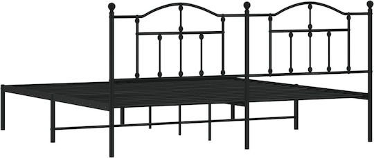 Pat King Size Metalic Negru Cu Plăci Pentru Saltea 190x200cm
