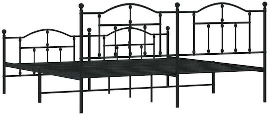 Pat King Size Metalic Negru cu Lamele pentru Saltea 190x200cm
