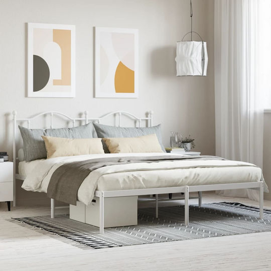 King Size Metallbett Weiß mit Lattenrost für Matratze 183x213cm