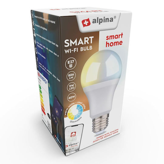 Alpina Smart Λάμπα LED 9W για Ντουί E27 Ρυθμιζόμενο Λευκό 806lm