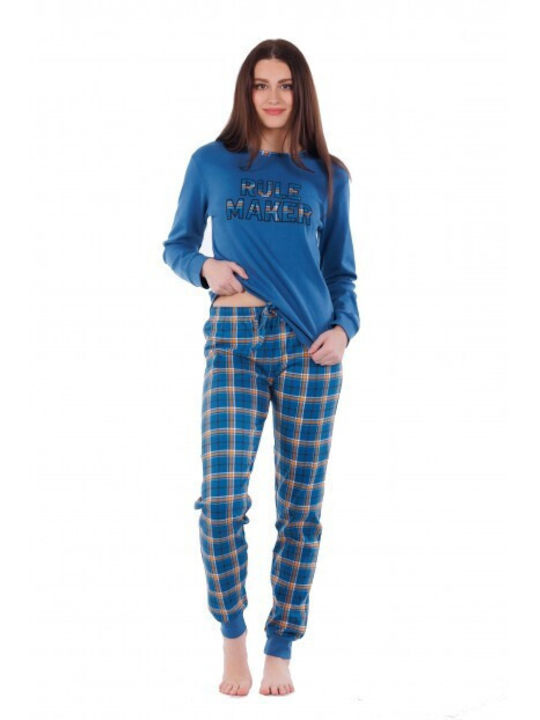 MEI Winter Women's Pyjama Set Cotton Blue