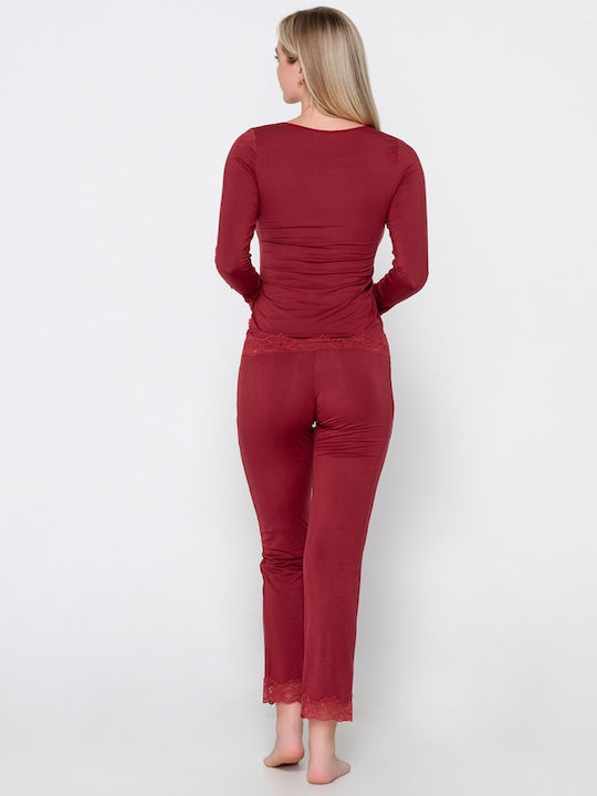 Luna De iarnă Pentru Femei Satin Bluză Pijamale Burgundy