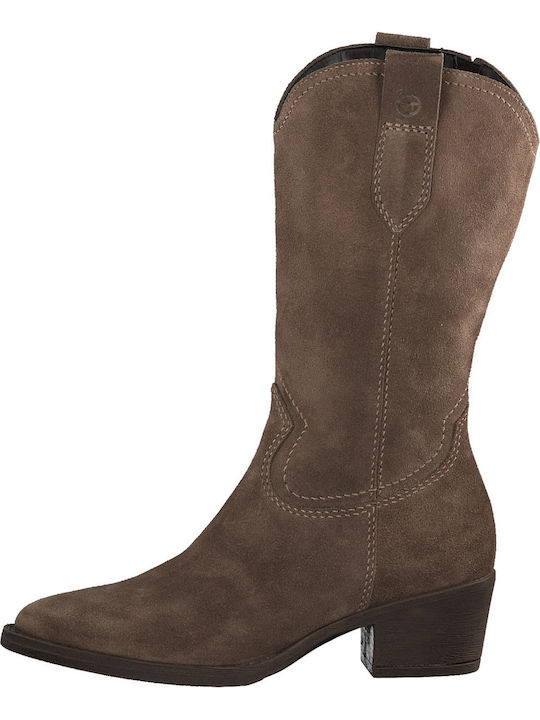 Leder Damenstiefel Cowboy mit mittlerem Absatz Braun