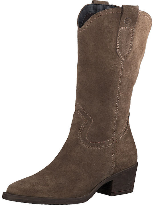 Leder Damenstiefel Cowboy mit mittlerem Absatz Braun