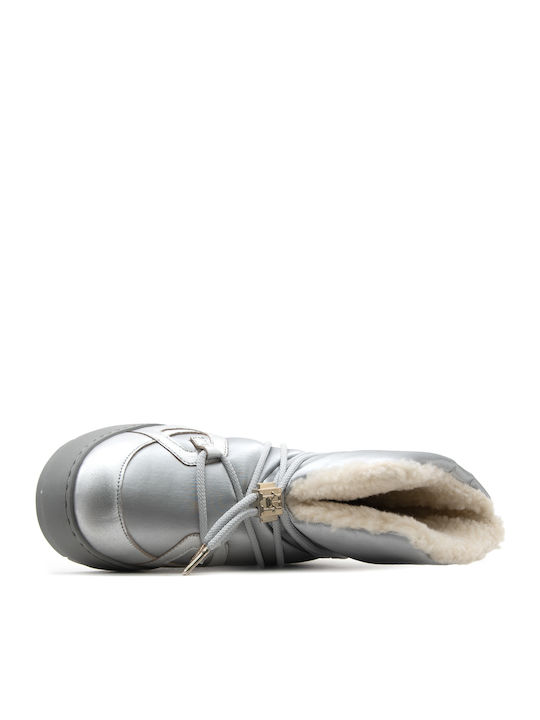 Synthetic Leather Snow Boots with Laces & Fur Gray