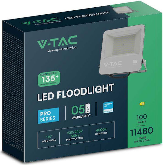 V-TAC Wasserdicht LED Flutlicht 100W Kaltweiß 6500K IP65