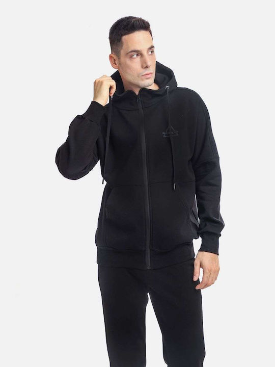 Paco & Co Men's Sweatshirt Jacket with Hood and Pockets Black