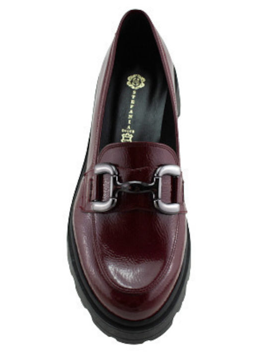 Patent Leather Women's Moccasins in Burgundy Color