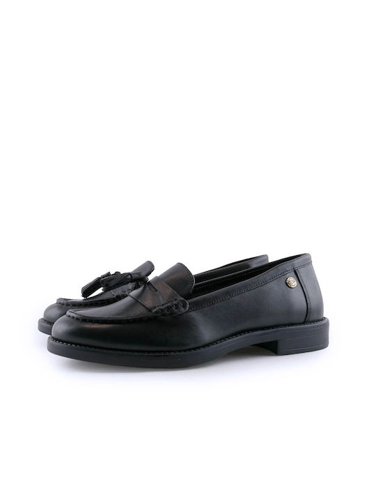 Top3 Leather Women's Loafers in Black Color