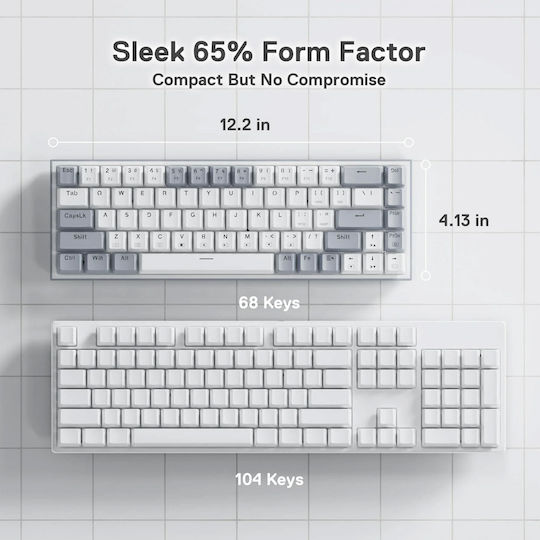 Redragon K631WG-RGB Gaming Tastatură 65% cu iluminare RGB (Engleză US) Alb