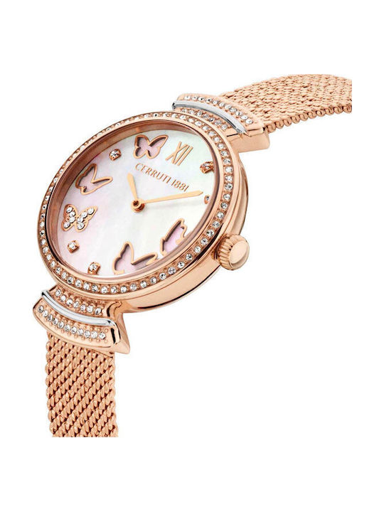 Cerruti Cerrisi Crystals Ceas de Damă cu Rose Gold Brățară Metalică
