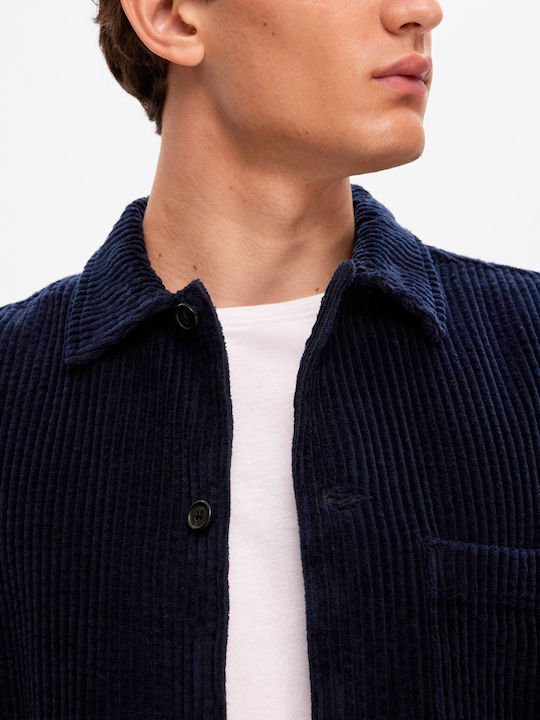 Selected Herrenhemd Overshirt Langärmelig Cord Blau