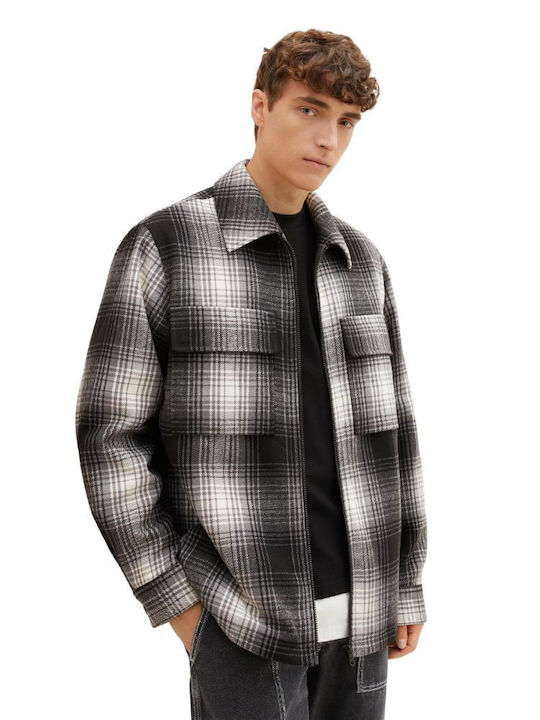 Long Sleeve Overshirt Checked Gray