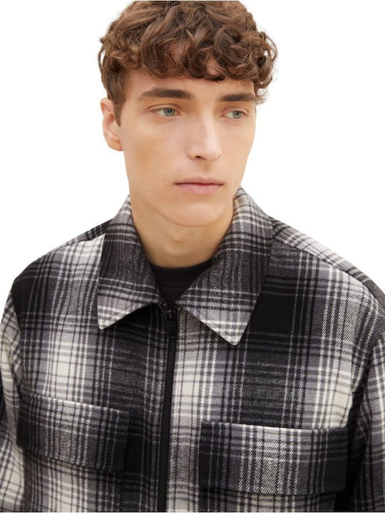 Long Sleeve Overshirt Checked Gray