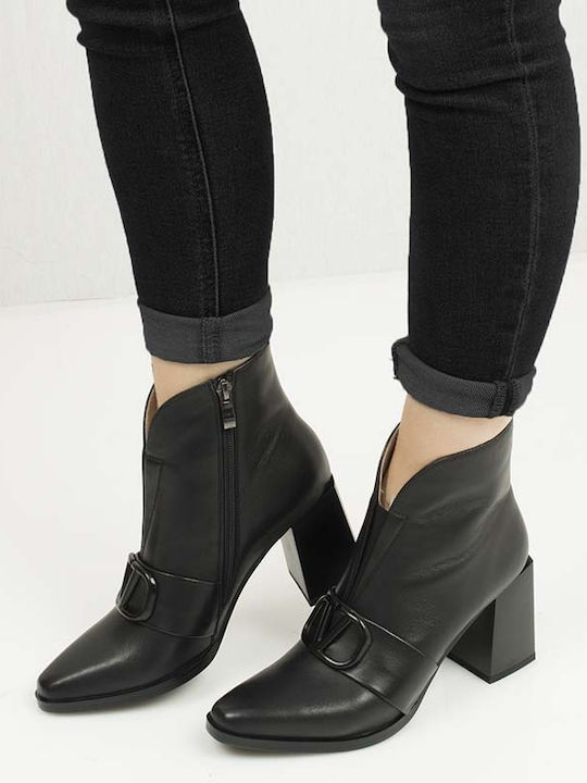 19V69 Women's Leather High Heel Boots Black