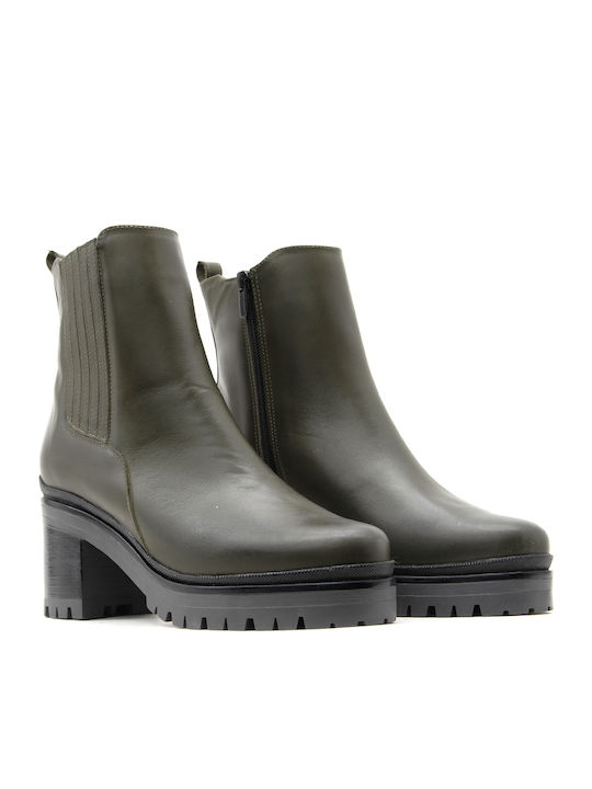 Leather Women's Chelsea Ankle Boots Khaki