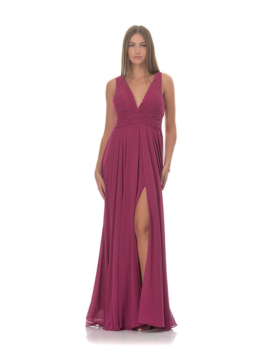 Farmaki Summer Maxi Evening Dress with Slit Purple