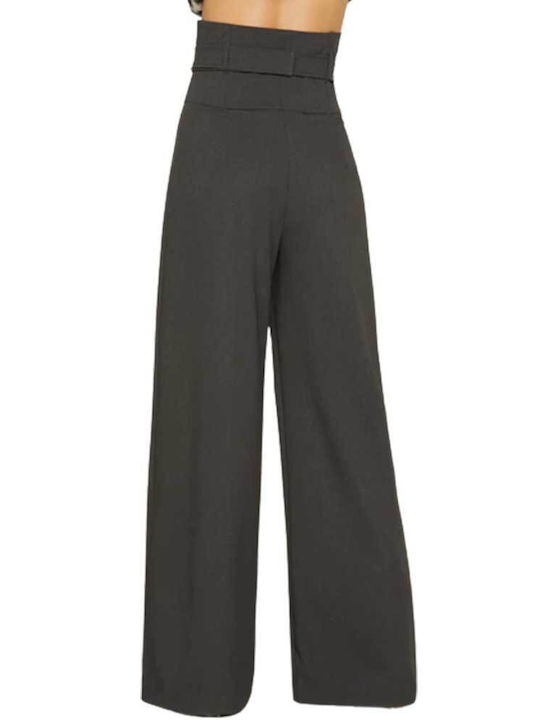 Relish Women's High-waisted Fabric Trousers in Palazzo Fit Gray