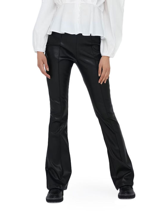 Only Women's High-waisted Leather Trousers Flare Black