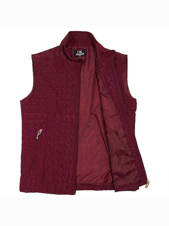 Ustyle Scurt Jachetă de femei Fără mâneci Puffer pentru iarnă Burgundy