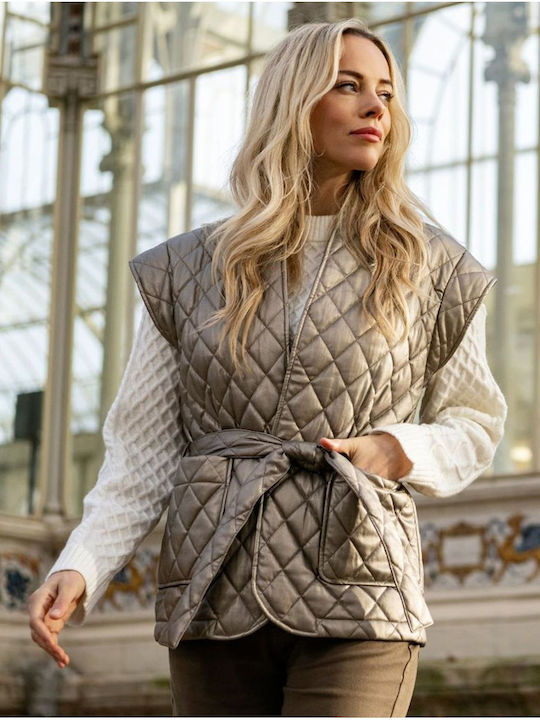 Kurz Damen Ärmellos Puffer Jacke für Winter Gold