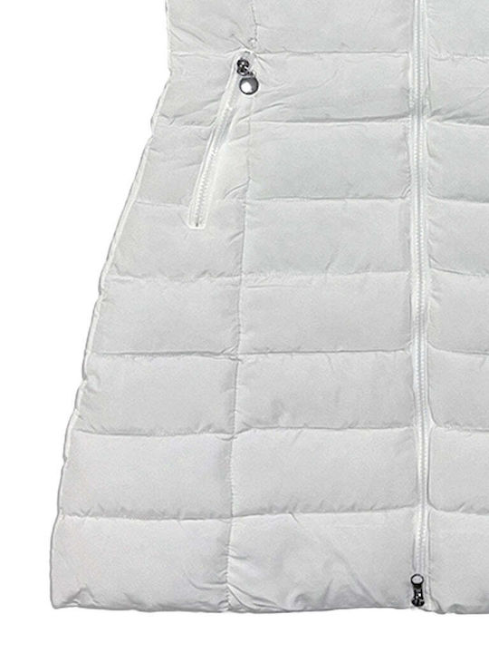 Women's Long Puffer Jacket for Winter with Hood White