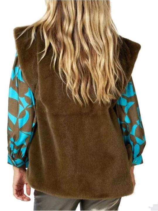 Women's Short Puffer Jacket for Winter Brown