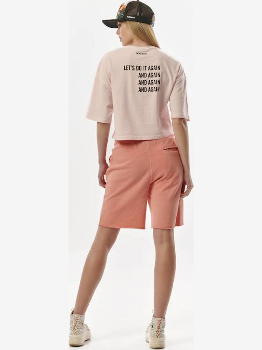 Bluza Damă Sport Oversized Crop Tricou Roz