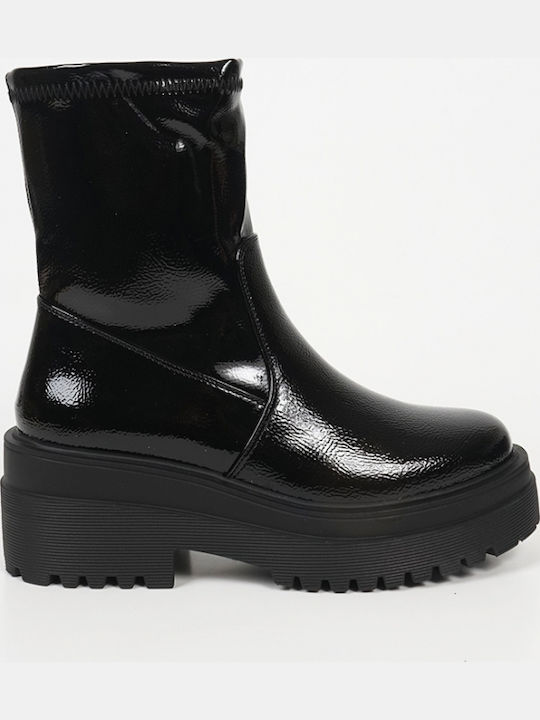 Stiefeletten Damen aus Lackleder Schwarz