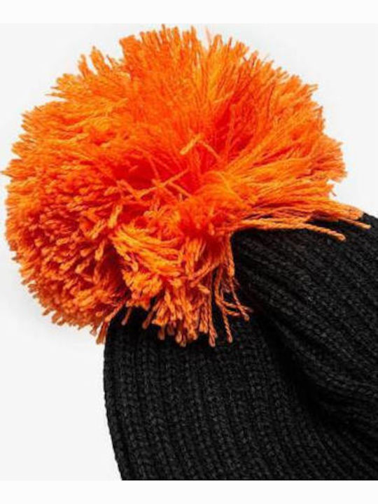 Pom Pom Beanie Unisex Σκούφος Πλεκτός σε Μαύρο χρώμα