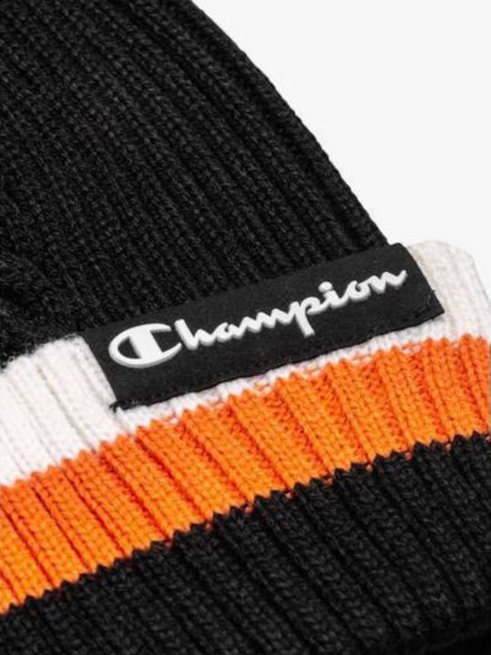 Pom Pom Beanie Unisex Σκούφος Πλεκτός σε Μαύρο χρώμα