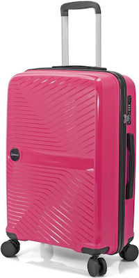 Benzi Medium Travel Suitcase Hard Pink with 4 Wheels Height 65cm