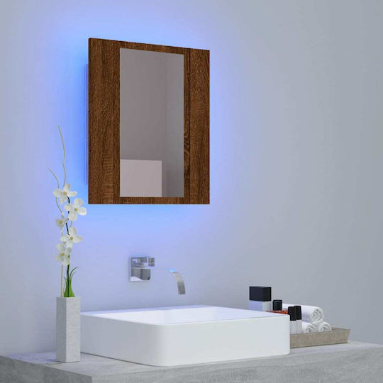 vidaXL Rechteckiger Badezimmerspiegel LED aus MDF mit Schrank 40x12cm Braun