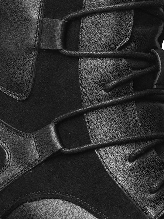 Leather Women's Ankle Boots with Medium Heel Black