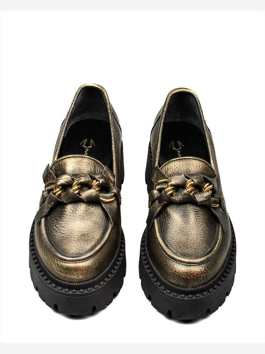 Mourtzi Leder Damen Loafers in Gold Farbe