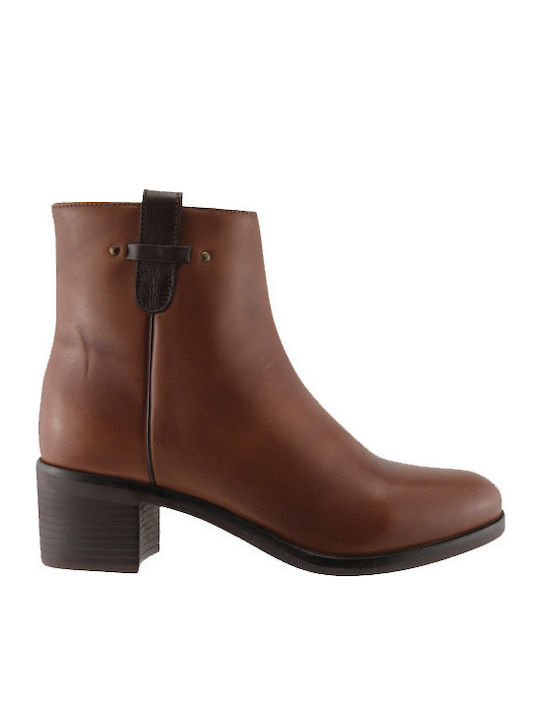 Leather Women's Ankle Boots with Medium Heel Tabac Brown