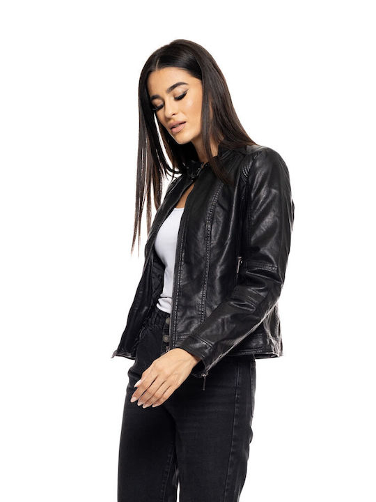 Splendid Women's Short Biker Artificial Leather Jacket for Winter Black