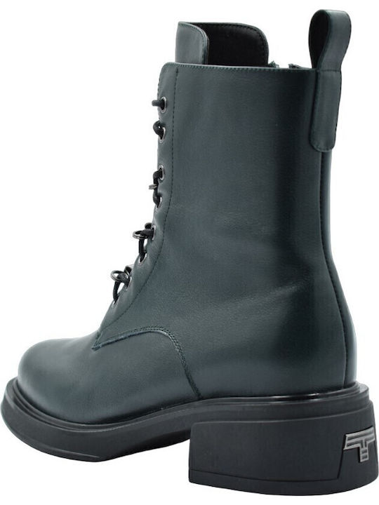 Leather Women's Ankle Boots Green