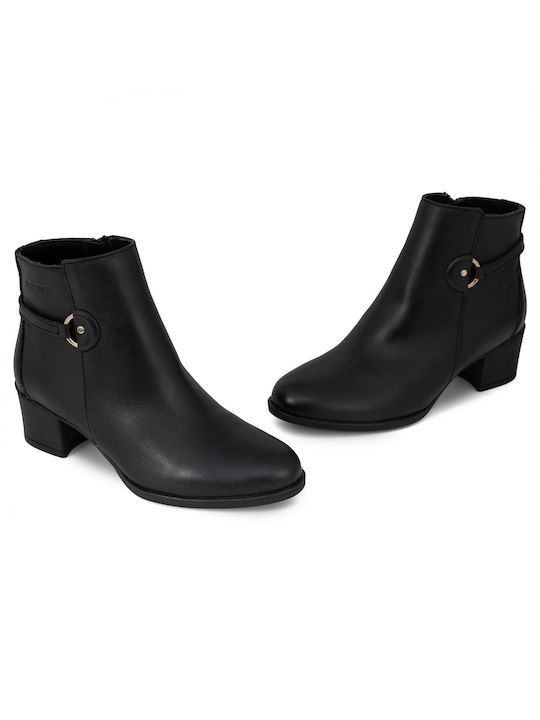 Softies Leather Women's Ankle Boots with Medium Heel Black