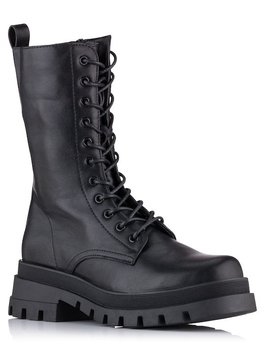 GoGo Shoes Women's Leather Combat Boots Black