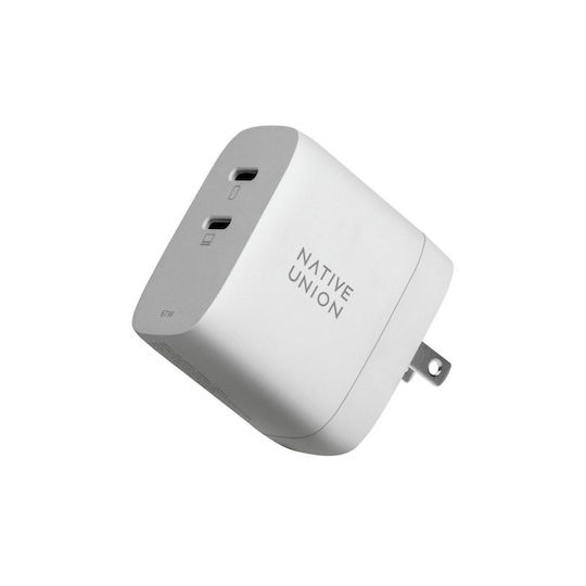 Native Union Зарядно без кабел GaN с 2 USB-C порта 67W Power Delivery Бял (FAST-PD67-WHT-INT)