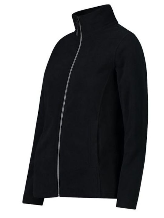 Fleece Γυναικεία Ζακέτα με Φερμουάρ σε Μαύρο Χρώμα