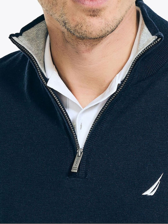 Nautica Men's Long Sleeve Sweater with Zipper Navy Blue