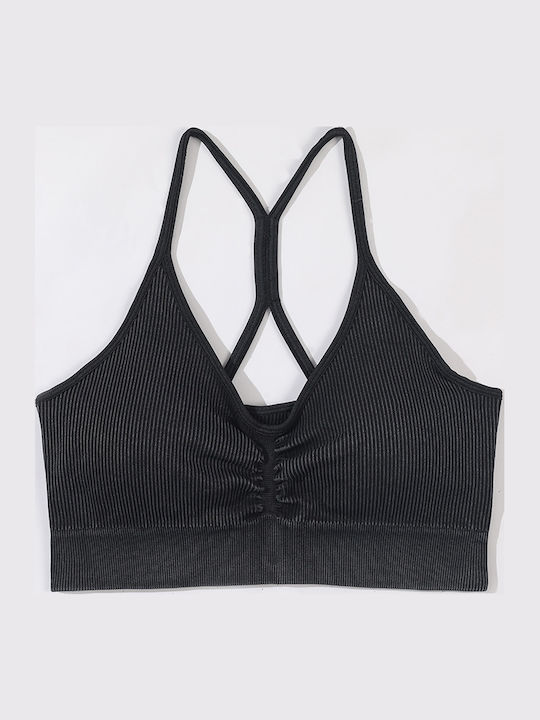 Eliza Γυναικείο Αθλητικό Crop Top με Τιράντες Γκρι