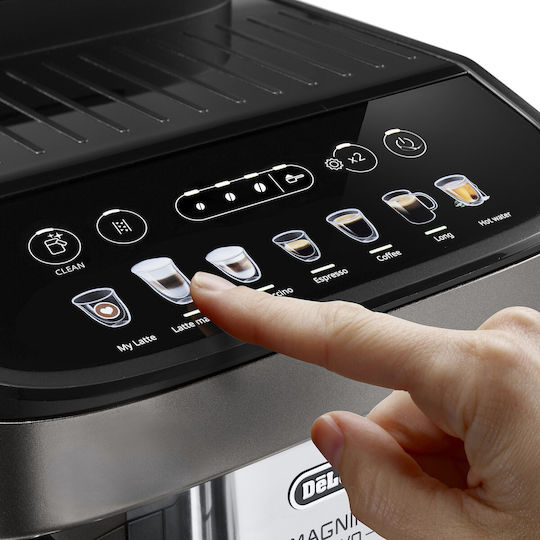 De'Longhi Magnifica Evo Αυτόματη Μηχανή Espresso 1450W Πίεσης 15bar για Cappuccino με Μύλο Άλεσης Ασημί ECAM290.81.TB