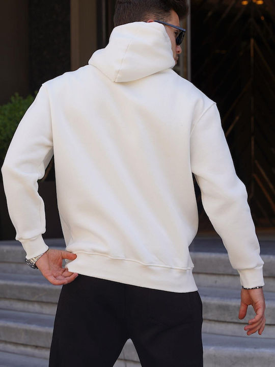 madmext Men's Sweatshirt with Hood and Pockets White