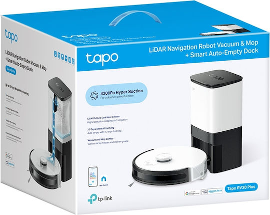 TP-LINK Tapo RV30 Plus Aspirator Robot pentru Aspirare & Spălare cu Cartografiere și Wi-Fi Albă